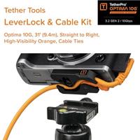 Tether Tools LeverLock & Cable Kit, Optima 10G, 31' (9.2m), straight to right orange - thumbnail