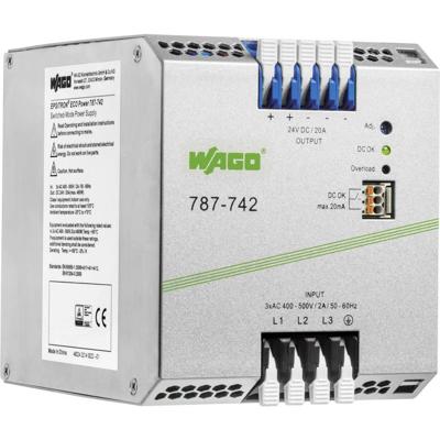 WAGO 787-742 DIN-rail netvoeding 24 V 20 A 480 W Aantal uitgangen:1 x Inhoud 1 stuk(s)