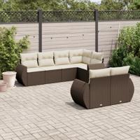 7-delige Loungeset met kussens poly rattan bruin - thumbnail