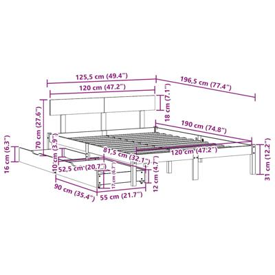 Bedframe zonder matras massief grenenhout 120x200 cm Bedframe zonder matras massief grenenhout 120x200 cm