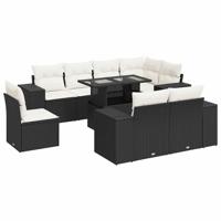9-delige Loungeset met kussens poly rattan zwart - thumbnail