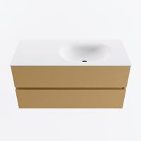 MONDIAZ VICA 100cm badmeubel onderkast Oro 2 lades. Wastafel MOON rechts zonder kraangat, kleur Talc. - thumbnail