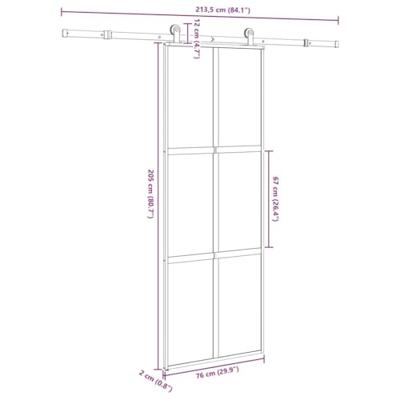 Schuifdeur met beslag 76x205 cm gehard glas en aluminium