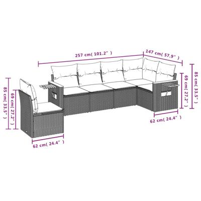 6-delige Loungeset met kussens poly rattan zwart - thumbnail