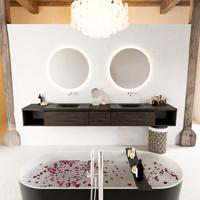 MONDIAZ BUKLA 280cm badmeubel met open module 40 L+R kleur Dark Brown met 3 lades. Wastafel CLOUD dubbel 0 kraangaten kleur Urban. - thumbnail