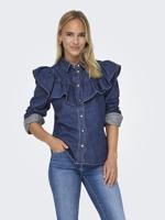 Only Onlindigo Ls Frill Dnm Shirt Qyt Noos Blouse Dark Blue Denim - thumbnail