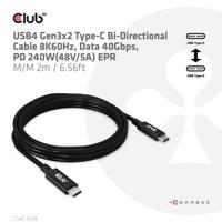 Club 3D CAC-1578 USB4 Gen3x2 Type-C Bi-Directionele kabel 8K60Hz 40Gbps PD 240W (48V/5A) EPR St/St 2m - thumbnail