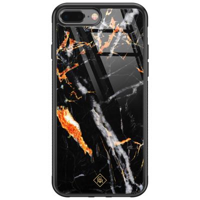 iPhone 8 Plus/7 Plus glazen hardcase - Marmer zwart oranje