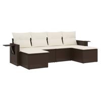 6-delige Loungeset met kussens poly rattan bruin - thumbnail