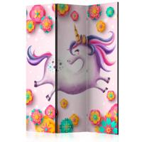 Vouwscherm / Kamerscherm - Blije eenhoorn, kinderkamer 135x172cm, gemonteerd geleverd, dubbelzijdig geprint - thumbnail