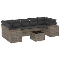 8-delige Loungeset met kussens poly rattan grijs - thumbnail