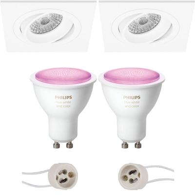 Philips Hue LED Spot Set GU10 - Vierkant Mat Wit - Kantelbaar - Bluetooth