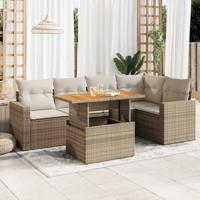 6-delige Loungeset met kussens poly rattan beige - thumbnail