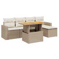 6-delige Loungeset met kussens poly rattan beige - thumbnail
