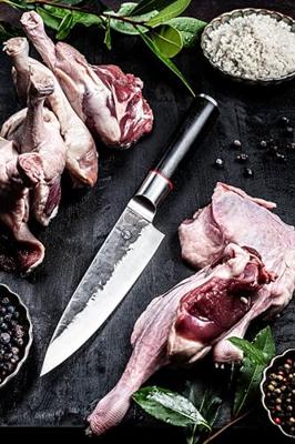 Coltello da chef - FORGIATO - SEBRA - Acciaio giapponese 440C - Manico in legno di Dalbergia - Lunghezza 16 cm