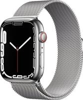 Apple Watch Series 7 (GPS + Cellular, 45mm) smartwatch - kast van zilverkleurig roestvrij staal - Zilverkleurig Milanees bandje. Conditie bijhouden, Saturatie-app en Ecg-app, waterbestendig - thumbnail