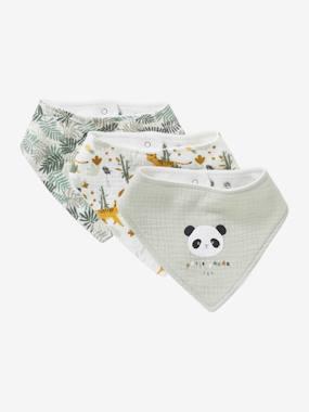 Set met 3 slabbetjes van katoengaas set groene panda