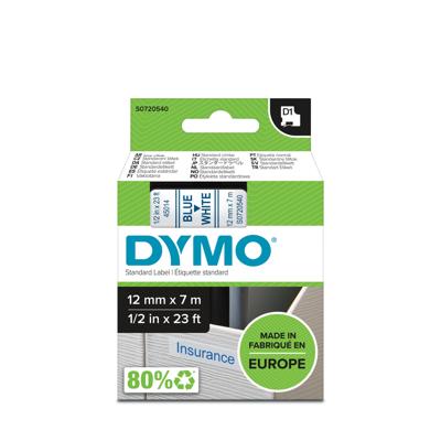 Dymo D1 tape 12 mm, blauw op wit - thumbnail