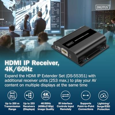 Digitus DS-55352 HDMI-ontvanger HDMI, HDMI-ingang, USB, USB-A, USB-A 1.1, RJ45, Micro-USB Via netwerkkabel RJ45 200 m