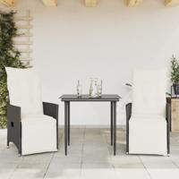 Tuinstoelen 2 st verstelbaar met kussens poly rattan zwart - thumbnail