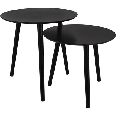 Ronde Bijzettafel Set van 2 - Zwart Metaal & MDF