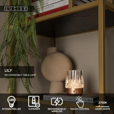 Lucide LILY - Oplaadbare Tafellamp - Accu/Batterij - Ø 8 cm - LED 3 StepDim - 1x3W 2700K/3000K - Koper - Set van 3 Lucide LILY - Oplaadbare Tafellamp - Accu/Batterij - Ø 8 cm - LED 3 StepDim - 1x3W 2700K/3000K - Koper - Set van 3