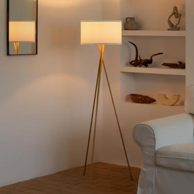 Moderne Vloerlamp - Metalen Staande lamp met wit stoffen Lampenkap - 53/53/138cm - Inclusief LED E27 Lichtbron 9W 806Lm - met Voetschakelaar - voor Woonkamer en Slaapkamer