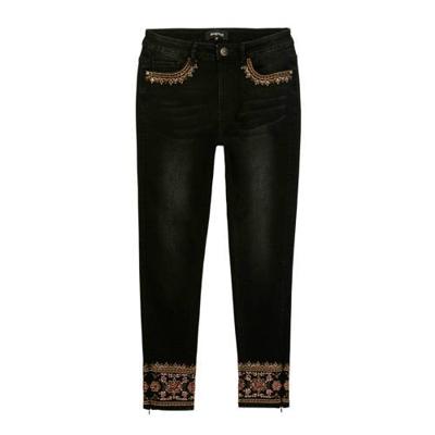 Desigual skinny jeans met borduursels zwart denim/goud/rood