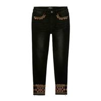 Desigual skinny jeans met borduursels zwart denim/goud/rood - thumbnail