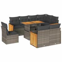 9-delige Loungeset met kussens poly rattan acacia grijs - thumbnail