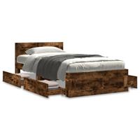 Bedframe met hoofdeinde bewerkt hout gerookt eiken 100x200 cm - thumbnail
