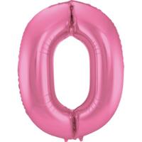 Folieballon Cijfer 0 Metallic Mat Roze (86cm) - thumbnail