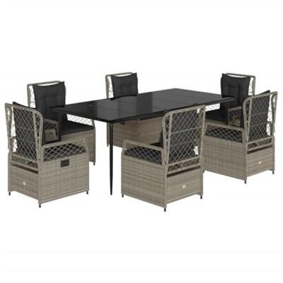 7-delige Tuinset met kussens poly rattan grijs