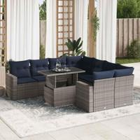 9-delige Loungeset met kussens poly rattan acacia grijs - thumbnail
