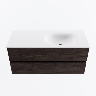 MONDIAZ VICA 110cm badmeubel onderkast Dark Brown 2 lades. Wastafel MOON rechts 1 kraangat, kleur Talc.