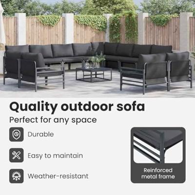 Tuinbankenset met kussen 13 pcs Zwart Staal