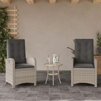 Tuinstoelen 2 st verstelbaar met kussens poly rattan lichtgrijs - thumbnail