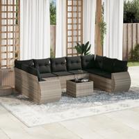 10-delige Loungeset met kussens poly rattan lichtgrijs - thumbnail