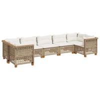 7-delige Loungeset met kussens poly rattan beige - thumbnail