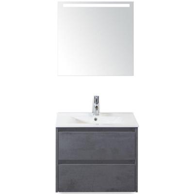 Dante Badmeubelset 60 cm - Beton Antraciet - Keramische Wastafel Wit Enjoy met Sence Spiegel