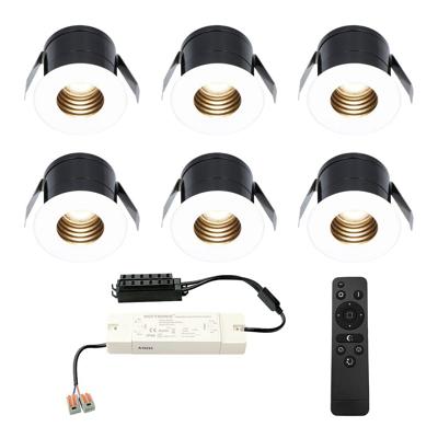 Set van 6 Betty LED Mini Inbouwspots met Trafo - 12 Volt 3 Watt 140 lumen - Dimbaar - Verzonken - Plat 37mm - 2700K - IP44 waterdicht - Wit - Veranda spotjes - overkapping spotjes