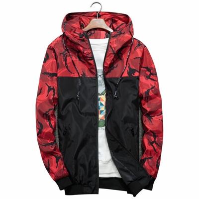Men Bomber Jacket Thin Slim Long Sleeve Camouflage Military Jackets Hooded Size: XL(Red)