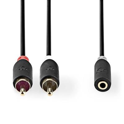 Stereo-Audiokabel | 2x RCA Male | 3,5 mm Female | Verguld | 1.00 m | Rond | Antraciet