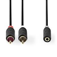 Stereo-Audiokabel | 2x RCA Male | 3,5 mm Female | Verguld | 1.00 m | Rond | Antraciet - thumbnail