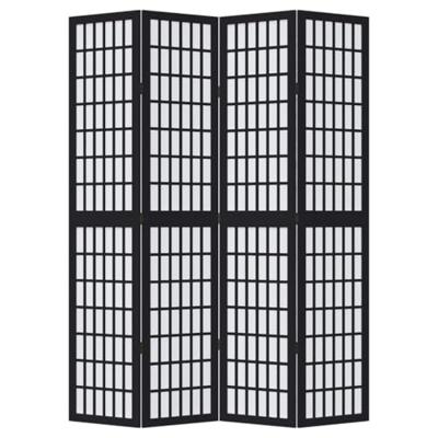 Kamerscherm met 4 panelen massief paulowniahout zwart Kamerscherm met 4 panelen massief paulowniahout zwart