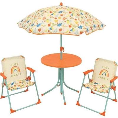 FUN HOUSE Fruity's Tuinmeubelen - 1 tafel H.46 x ø46 cm, 2 stoelen H.53xB.38.5xD.37.5 cm en 1 parasol H.125 x ø100 cm