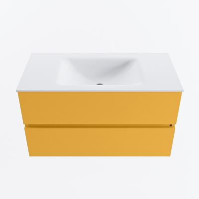 MONDIAZ VICA 90cm badmeubel onderkast Ocher 2 lades. Wastafel CLOUD midden 1 kraangat, kleur Talc.