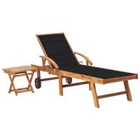 Ligbed met tafel en kussen massief teakhout - thumbnail