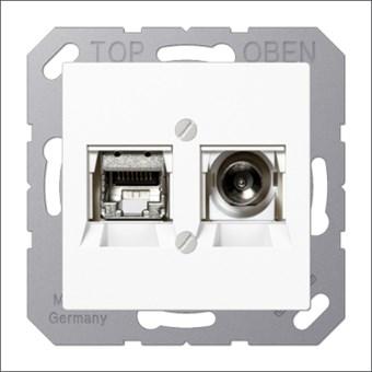 Coax en UTP aansluiting wit Jung AS500 multimedia voor televisie en computer