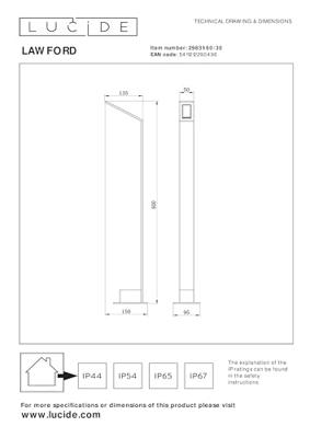 Lucide LAWFORD - Sokkellamp - LED - 1x6W 3000K - IP54 - Zwart